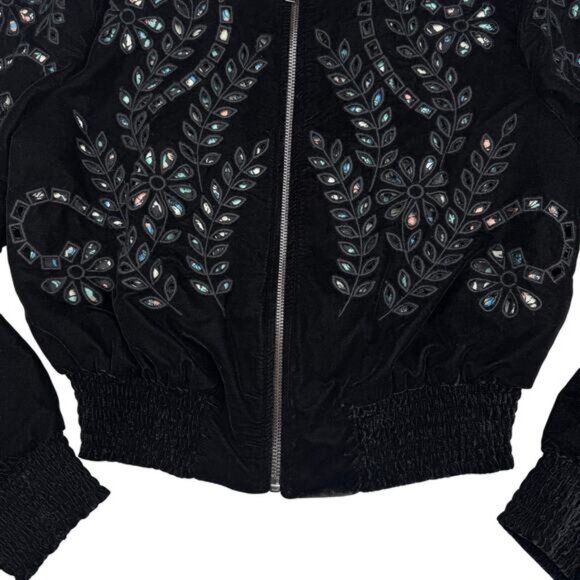 Zara Eyelet Black Velvet Bomber Jacket Womens Size Small - Picture 8 of 8